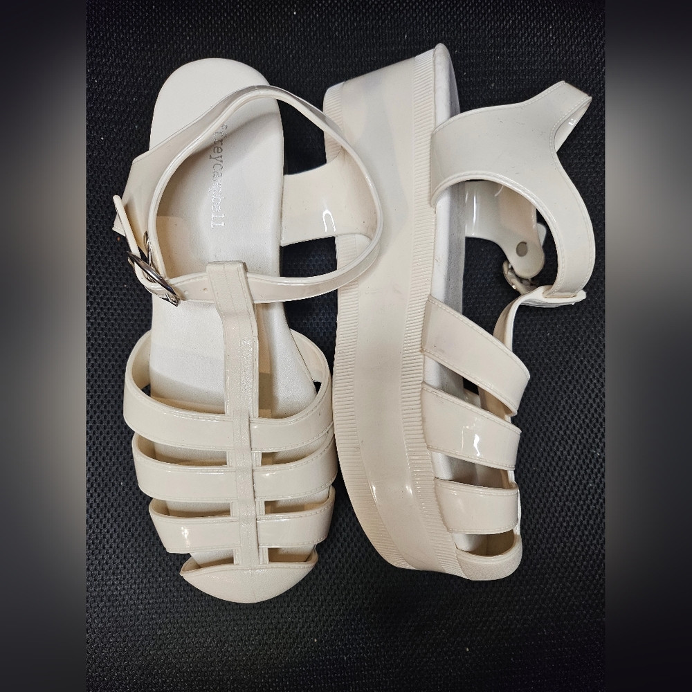 Jeffrey Campbell Candied Cream Shiny Platform Fisherman Jelly Sandals